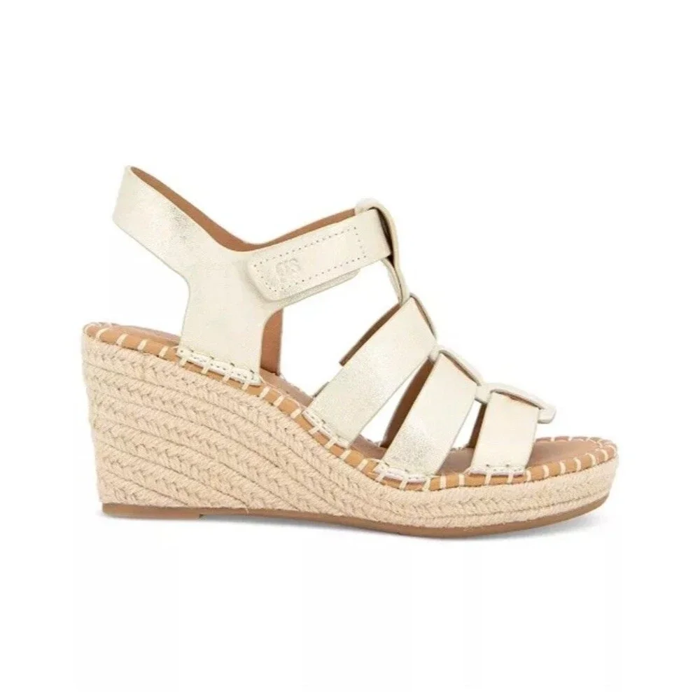 Gentle Souls Capelin Leather Espadrille Wedge Gold Fisherman Size 8 NEW